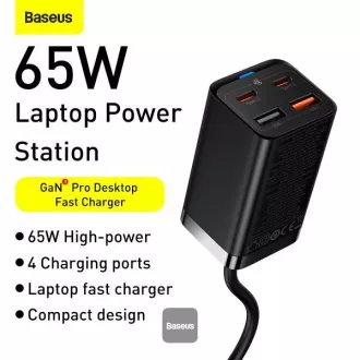 Baseus GaN3 Pro gyorstöltő, 2x USB-C, 2x USB 65W fekete