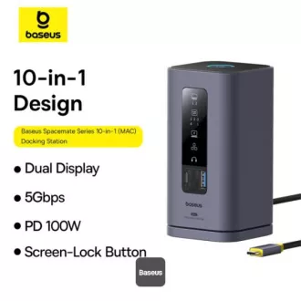Baseus Spacemate 10v1 dokkolóállomás (USB-C PD 100W, USB-C, 2x USB-A, 2x HDMI) szürke