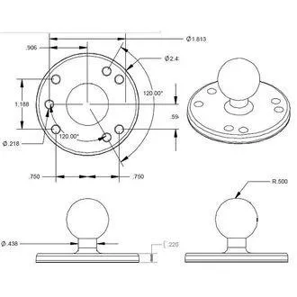RAM Mounts adapter, fém, AMPS furatminta, 1"-os csap