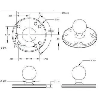 RAM Mounts adapter, fém, AMPS furatminta, 1"-os csap