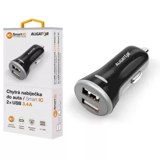 Intelligens autós töltő ALIGATOR 3.4A, 2xUSB, intelligens IC, fekete