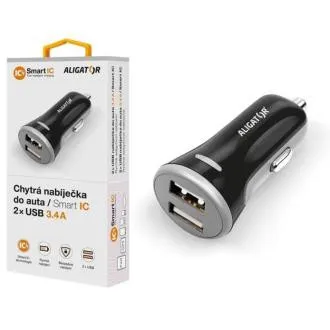 Intelligens autós töltő ALIGATOR 3.4A, 2xUSB, intelligens IC, fekete Intelligens autós töltő ALIGATOR 3.4A, 2xUSB, intelligens IC, fekete