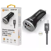 ALIGATOR intelligens autós töltő 3.4A, 2xUSB, intelligens IC, fekete, USB-C kábellel