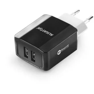 ALIGATOR 3.4A intelligens hálózati töltő, 2xUSB, intelligens IC, fekete, kábel iPhone/iPad 2A