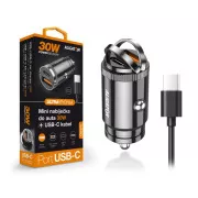Alligátor mini autós töltő Power Delivery 30W, USB-C   USB-A, USB-C/USB-C kábel