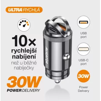 Alligátor mini autós töltő Power Delivery 30W, USB-C USB-A, USB-C kábel iPhone/iPadhez/iPadhez Alligátor mini autós töltő Power Delivery 30W, USB-C USB-A, USB-C kábel iPhone/iPadhez/iPadhez
