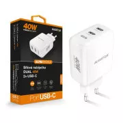 Intelligens hálózati töltő ALIGATOR Power Delivery 40W, 2xUSB-C, fehér