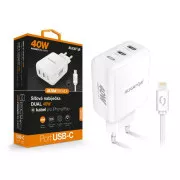 ALIGATOR Power Delivery 40W, 2xUSB-C, USB-C kábel iPhone/iPad-hez/iPadhez, fehér