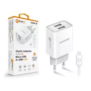 ALIGATOR 2.4A intelligens hálózati töltő, 2xUSB, intelligens IC, fehér, micro USB kábel
