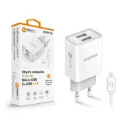ALIGATOR 2.4A intelligens hálózati töltő, 2xUSB, intelligens IC, fehér, micro USB kábel