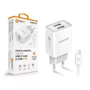 ALIGATOR 2,4A intelligens hálózati töltő, 2xUSB, intelligens IC, fehér, USB-C kábel