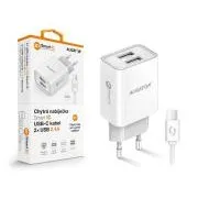 ALIGATOR 2,4A intelligens hálózati töltő, 2xUSB, intelligens IC, fehér, USB-C kábel