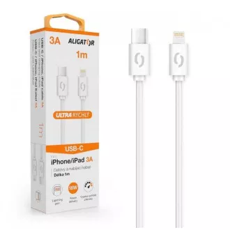 ALIGATOR adatkábel POWER 3A, USB-C/világítás fehér