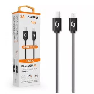 ALIGATOR Adatkábel POWER 3A, USB-C/microUSB fekete