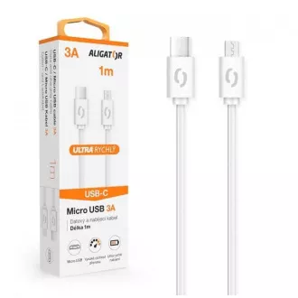 ALIGATOR Adatkábel POWER 3A, USB-C/microUSB fehér