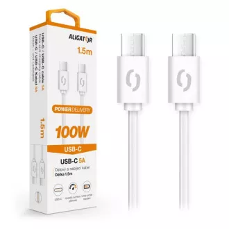 Adatkábel ALIGATOR POWER 100W, USB-C/USB-C 5A, 1,5m fehér