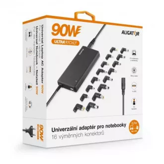 Univerzális laptop adapter 16 cserélhető csatlakozóval és USB-vel, 90W