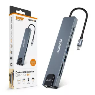 Aligator USB-C / Hub 8v1 dokkolóállomás (USB-C / 2xUSB / SD / MicroSD / HDTV / RJ45) Aligator USB-C / Hub 8v1 dokkolóállomás (USB-C / 2xUSB / SD / MicroSD / HDTV / RJ45)