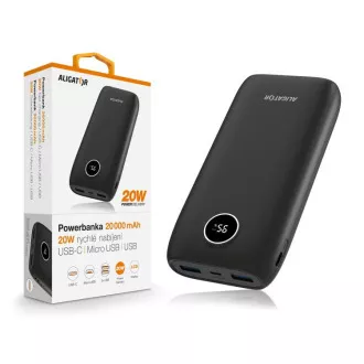 ALIGATOR Power Delivery 20W, gyorstöltés, 20 000 mAh, fekete