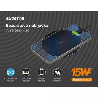 ALIGATOR vezeték nélküli töltő Alligator Pad 15W fekete ALIGATOR vezeték nélküli töltő Alligator Pad 15W fekete