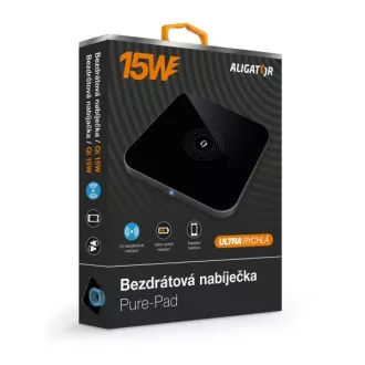 ALIGATOR Vezeték nélküli töltő Alligator Pure-Pad 15W, fekete