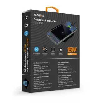 ALIGATOR Vezeték nélküli töltő Alligator Pure-Pad 15W, fekete