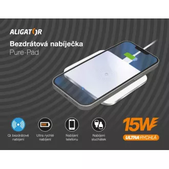 ALIGATOR Vezeték nélküli töltő Alligator Pure-Pad 15W, fehér