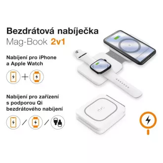 Vezeték nélküli töltő ALIGATOR Mag-Book 2in1, MagSafe és Apple Watch töltéshez, 15W, fehér