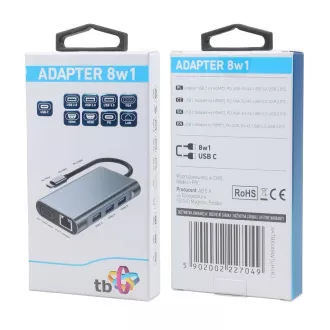 TB Touch USB C 8v1 - HDMI 2x, USB, VGA, RJ45, PD, RJ45, PD