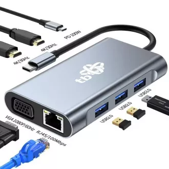 TB Touch USB C 8v1 - HDMI 2x, USB, VGA, RJ45, PD, RJ45, PD
