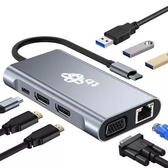 TB Touch USB C 8v1 - HDMI 2x, USB, VGA, RJ45, PD, RJ45, PD