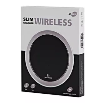 All New, vezeték nélküli töltő, ultra vékony, telefonhoz, ezüst, 5/9V, 10W, túlmelegedés elleni védelem, Qi