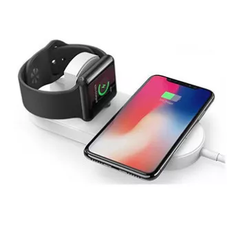 2in1 vezeték nélküli töltő, telefonhoz és Apple Watch-hoz, fehér, 5V, 10W, Qi 2in1 vezeték nélküli töltő, telefonhoz és Apple Watch-hoz, fehér, 5V, 10W, Qi