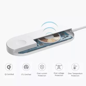 2in1 vezeték nélküli töltő, telefonhoz és Apple Watch-hoz, fehér, 5V, 10W, Qi 2in1 vezeték nélküli töltő, telefonhoz és Apple Watch-hoz, fehér, 5V, 10W, Qi
