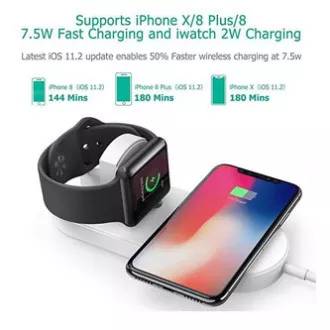 2in1 vezeték nélküli töltő, telefonhoz és Apple Watch-hoz, fehér, 5V, 10W, Qi 2in1 vezeték nélküli töltő, telefonhoz és Apple Watch-hoz, fehér, 5V, 10W, Qi