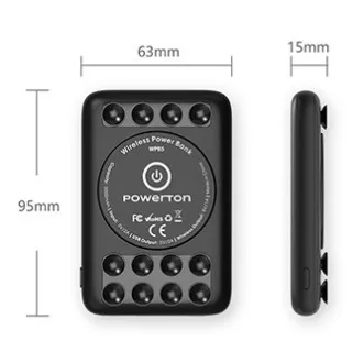 Powerton, power bank vezeték nélküli töltéssel, Li-Pol, 5V, telefon/tablet töltés, WBP5, 5000mAh, tapadókorongok a telefonra való felragasztáshoz, és a telefonra való felragasztáshoz. Powerton, power bank vezeték nélküli töltéssel, Li-Pol, 5V, telefon/tablet töltés, WBP5, 5000mAh, tapadókorongok a telefonra való felragasztáshoz, és a telefonra való felragasztáshoz.