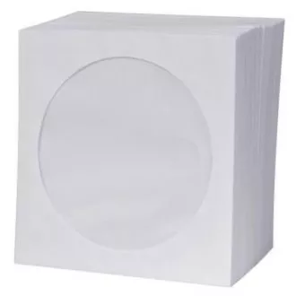 Boríték 1 CD-hez, papír, fehér, ablakkal, logóval, 100 darabos csomagban