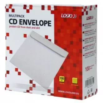 Boríték 1 CD-hez, papír, fehér, öntapadós patenttal, logóval, 100-as csomagban