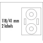 Logós címkék CD-hez 118/41mm, A4, matt, fehér, 2 címke, 2 csík, 140g/m2, 25 db-os csomagolás, tintasugaras és lézernyomtatókhoz.