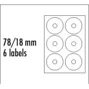 Logós címkék CD 78/18mm-es CD-re, A4, matt, fehér, 6 címke, 140g/m2, 10 darabos csomag, tintasugaras és lézernyomtatókhoz