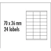 Logós címkék 70mm x 36mm, A4, matt, piros, 24 címke, 10 db-os csomagolásban, tintasugaras és lézernyomtatókhoz.