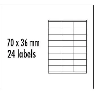 Logós címkék 70mm x 36mm, A4, matt, sárga, 24 címke, 10 db-os csomagolásban, tintasugaras és lézernyomtatókhoz.