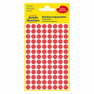 Avery Zweckform címkék 8mm, piros, 104 címke, jelölő, 4 db-os csomag, 3010, kézíráshoz