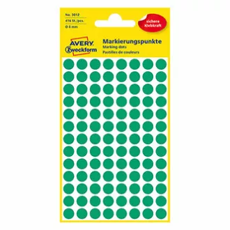 Avery Zweckform címkék 8mm, zöld, 104 címke, jelölő, 4 db-os csomag, 3012, kézíráshoz