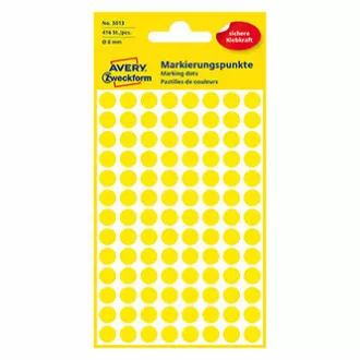Avery Zweckform címkék 8mm, sárga, 104 címke, jelölő, 4 db-os csomag, 3013, kézírásra, kézíráshoz