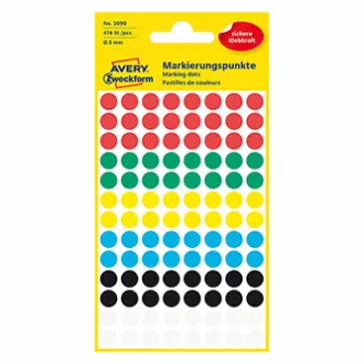 Avery Zweckform címkék 8mm, színes, 104 címke, jelölő, eltávolítható, 4 db-os csomag, 3090, kézíráshoz