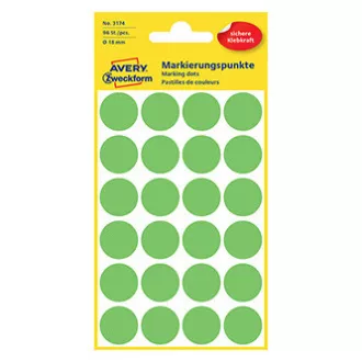 Avery Zweckform címkék 18mm, neonzöld, 24 címke, jelölő, 4 db-os csomag, 3174, kézírásra, kézíráshoz