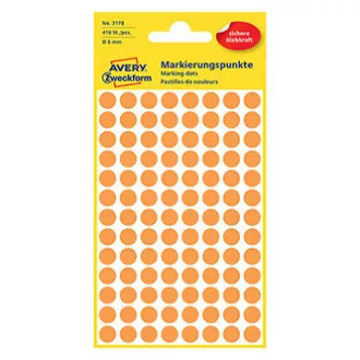 Avery Zweckform címkék 8mm, neon narancssárga, 104 címke, filctoll, 4 db-os csomag, 3178, kézíráshoz