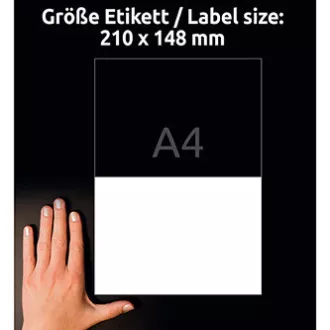 Avery Zweckform címkék 210mm x 148mm, A4, matt, fehér, 2 címke, nagyon tartós, 20 darabos csomag, L4717-20, lézernyomtatókhoz
