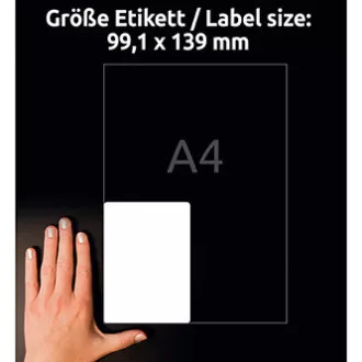 Avery Zweckform címkék 99.1mm x 139mm, A4, matt, fehér, 4 címke, nagyon tartós, 20 darabos csomag, L4774-20, lézernyomtatóhoz Avery Zweckform címkék 99.1mm x 139mm, A4, matt, fehér, 4 címke, nagyon tartós, 20 darabos csomag, L4774-20, lézernyomtatóhoz